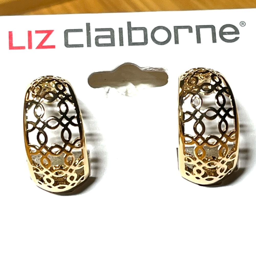 Liz Claiborne New Goldtone Hoops Filigree ClipOn Earrings